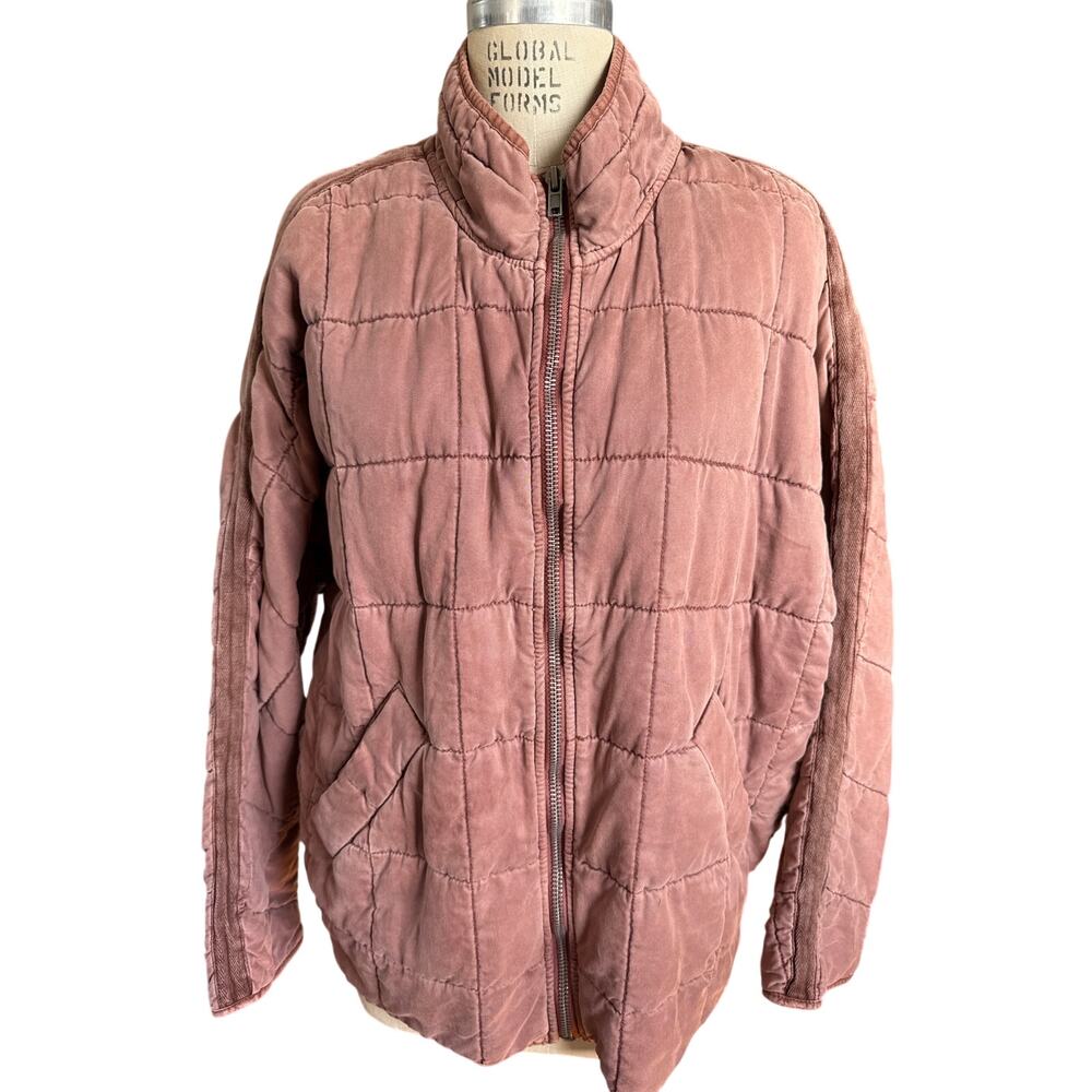 Free People Dolman Quilted Jacket Top Oversized Slouchy Rose Pink Size Large